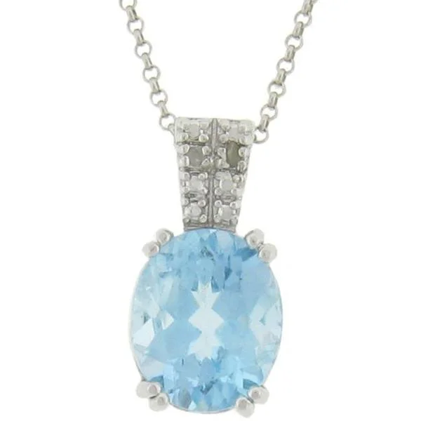 crystal teardrop pendant necklace -Dolce Giavonna Sterling Silver Blue Topaz and Diamond Accent Oval Necklace