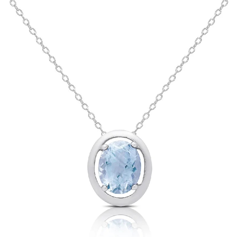 butterfly pendant necklace silver -Dolce Giavonna Sterling Silver Blue Topaz Oval Necklace