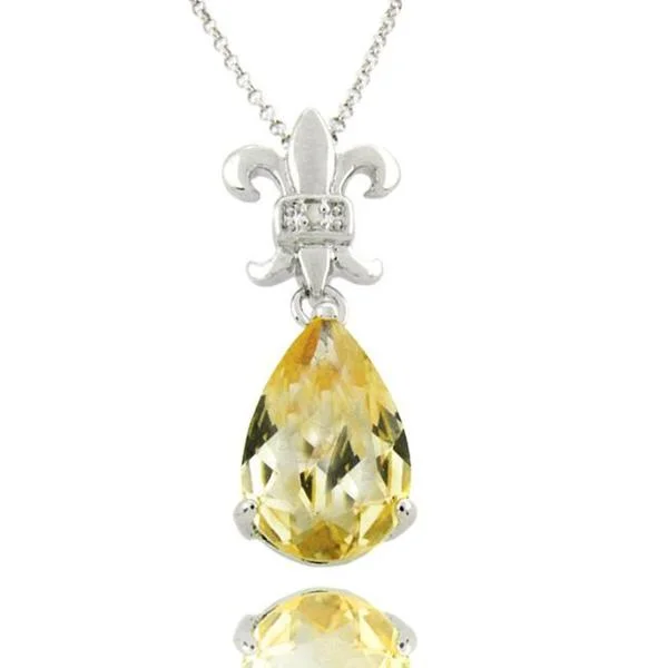 charm pendant gold necklace -Dolce Giavonna Sterling Silver Citrine and Diamond Accent Fleur De Lis Necklace