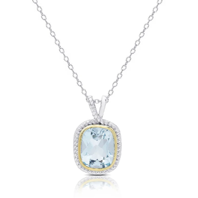 personalized photo pendant necklace -Dolce Giavonna Sterling Silver Cushion-Cut Blue Topaz Necklace