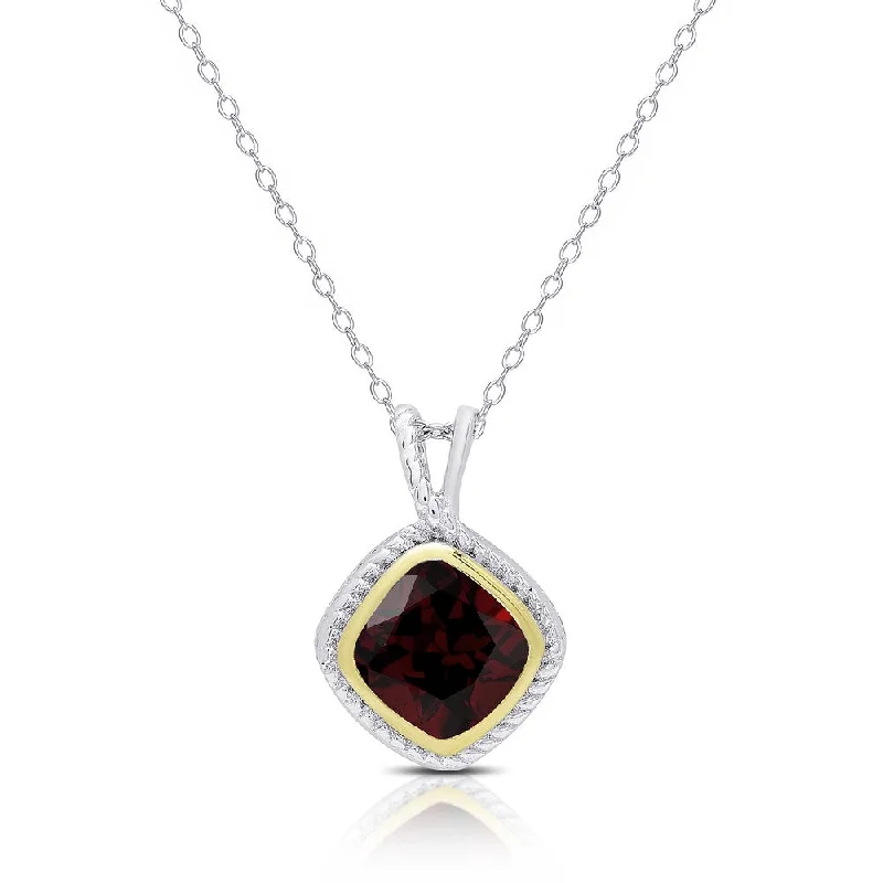 turquoise and gold necklace -Dolce Giavonna Sterling Silver Cushion-Cut Garnet Necklace