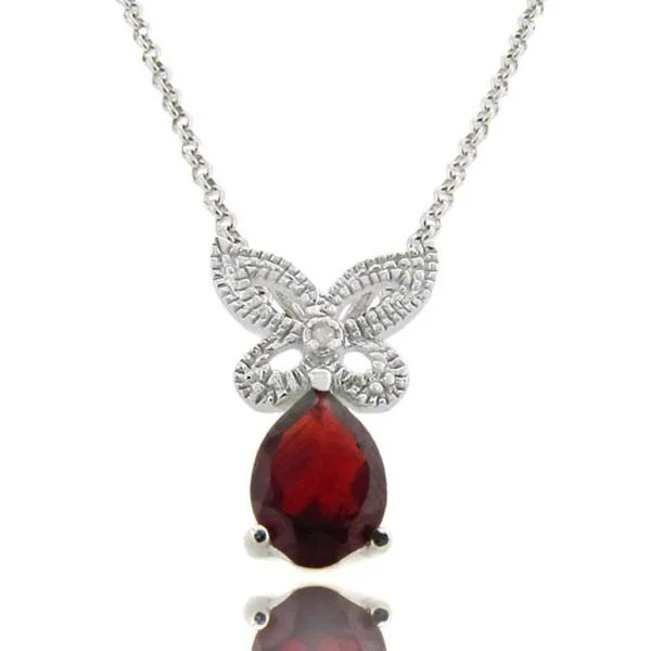 custom initials necklace -Dolce Giavonna Sterling Silver Garnet and Diamond Accent Butterfly Necklace