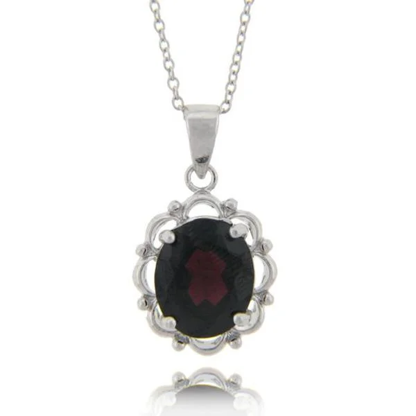 gemstone bar necklace -Dolce Giavonna Sterling Silver Garnet and Diamond Accent Oval Necklace