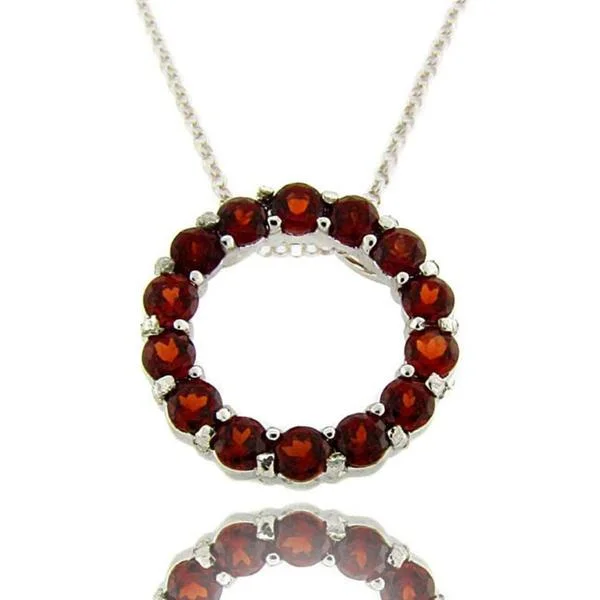 multi-layer chain necklace -Dolce Giavonna Sterling Silver Garnet Circle Necklace