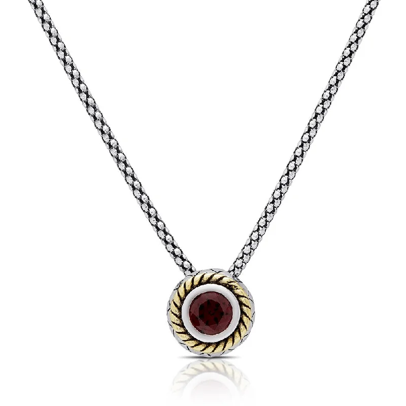 moon pendant gold necklace -Dolce Giavonna Sterling Silver Garnet Circle Swirl Necklace