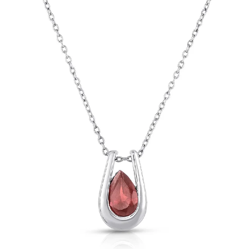 rose gold angel wing necklace -Dolce Giavonna Sterling Silver Garnet Teardrop Necklace