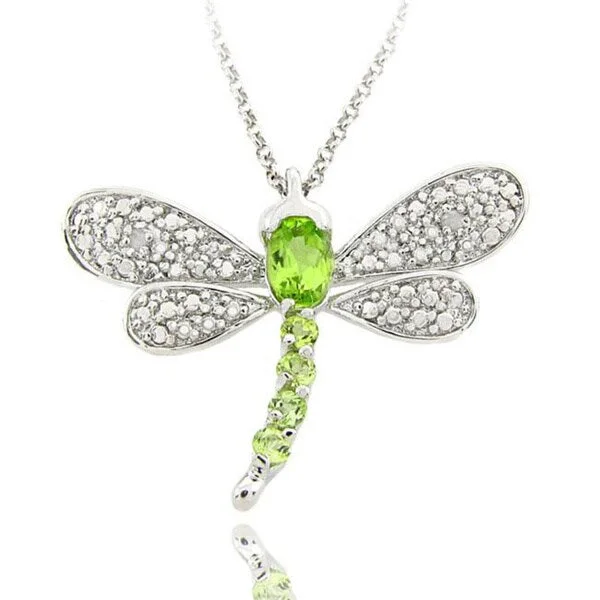 cute initial necklace -Dolce Giavonna Sterling Silver Gemstone and Diamond Accent Dragonfly Necklace