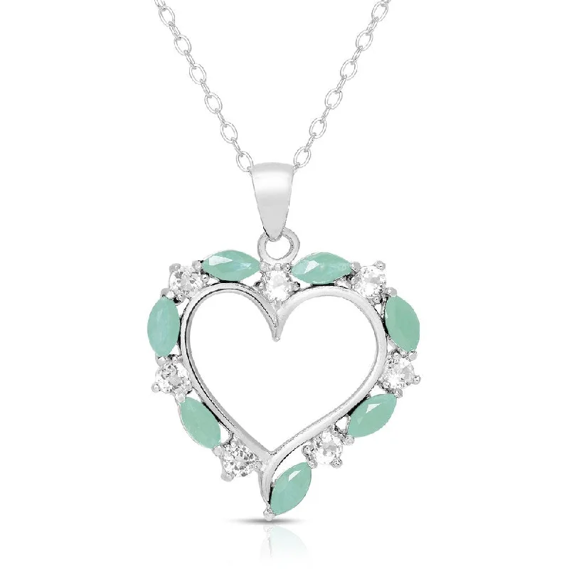 moon and stars pendant necklace -Dolce Giavonna Sterling Silver Gemstone Heart Necklace in a Gift Box