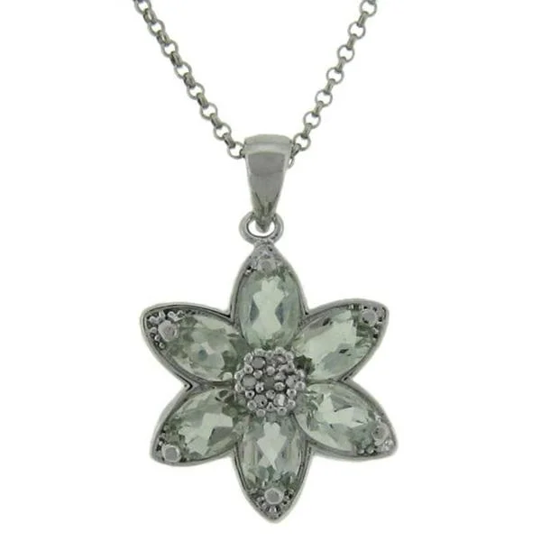 diamond choker necklace -Dolce Giavonna Sterling Silver Green Amethyst and Diamond Accent Flower Necklace