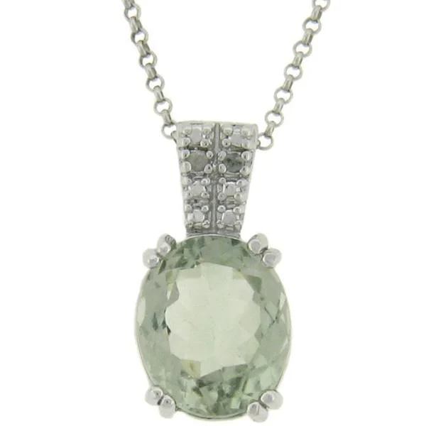 luxury diamond necklace -Dolce Giavonna Sterling Silver Green Amethyst and Diamond Accent Necklace