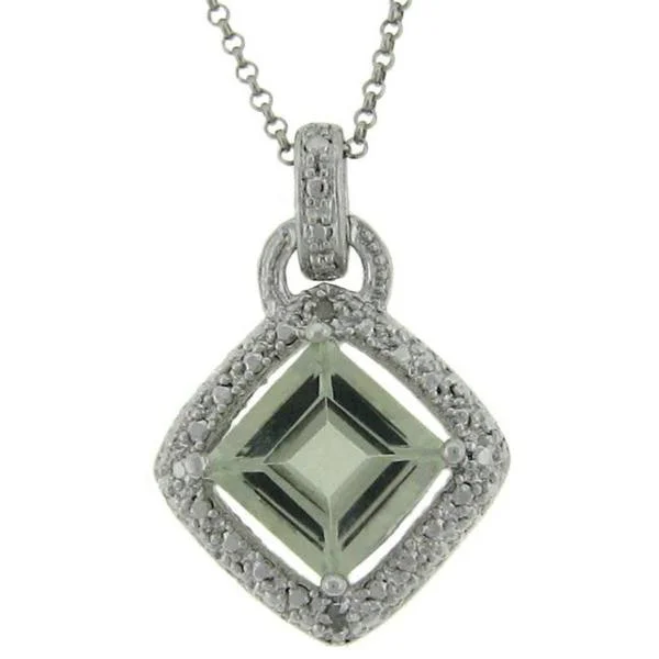 snake chain pendant necklace -Dolce Giavonna Sterling Silver Green Amethyst and Diamond Accent Square Necklace