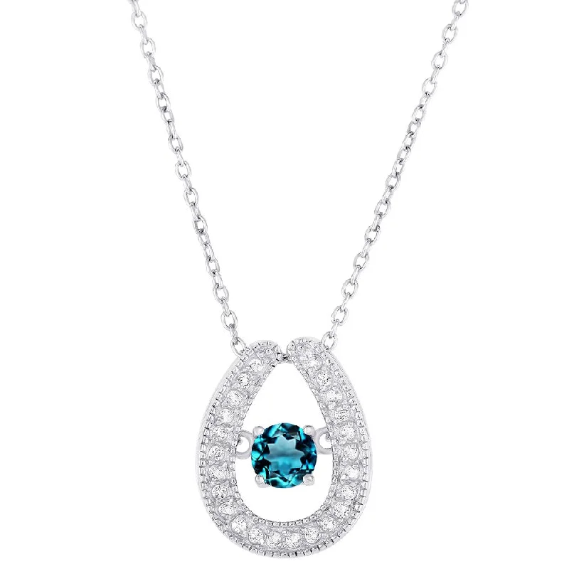 luxury pearl necklace -Dolce Giavonna Sterling Silver London Blue Topaz and White Topaz Horseshoe Necklace