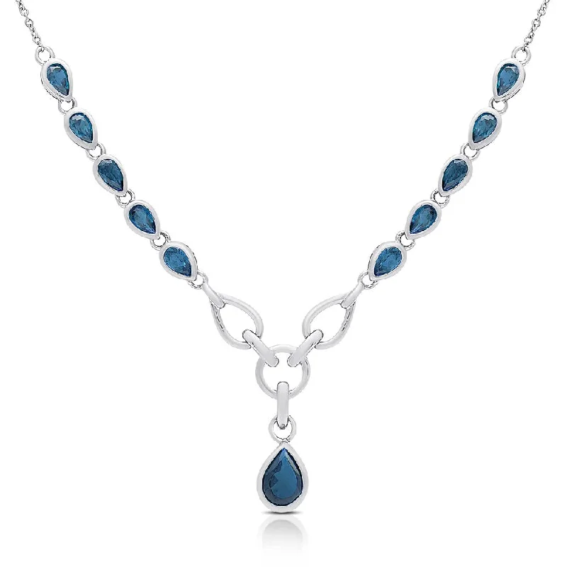 handmade bohemian necklace -Dolce Giavonna Sterling Silver London Blue Topaz Teardrop Necklace