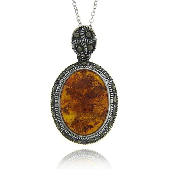 bold statement necklace gold -Dolce Giavonna Sterling Silver Marcasite and Created Amber Necklace