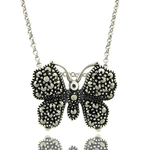 custom coordinates necklace -Dolce Giavonna Sterling Silver Marcasite Butterfly Necklace