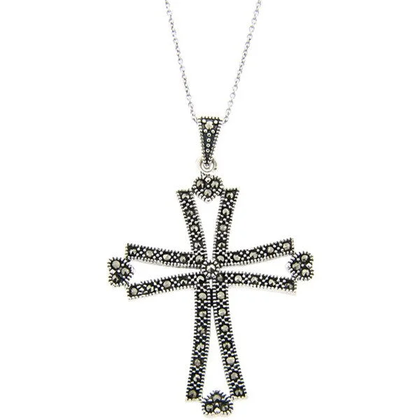 elegant heart pendant necklace -Dolce Giavonna Sterling Silver Marcasite Cross Necklace