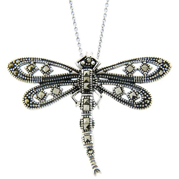 custom gemstone necklace -Dolce Giavonna Sterling Silver Marcasite Dragonfly Necklace