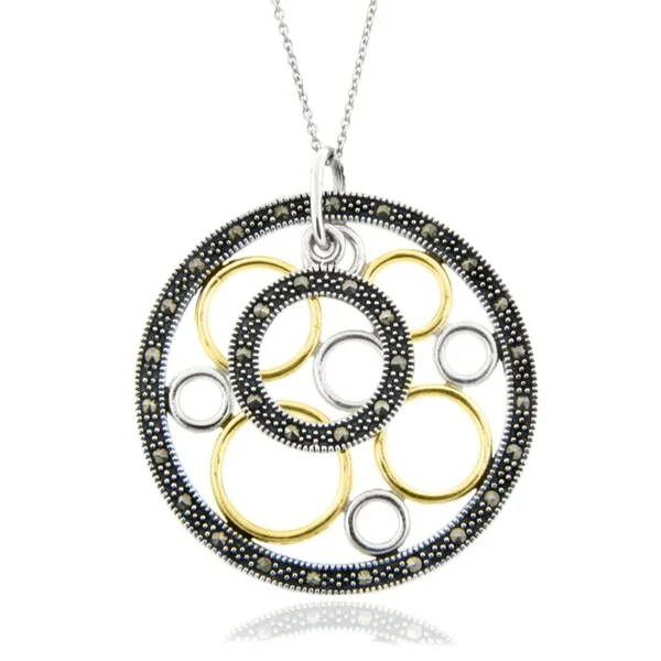 infinity heart necklace -Dolce Giavonna Sterling Silver Marcasite Geometric Circle Necklace