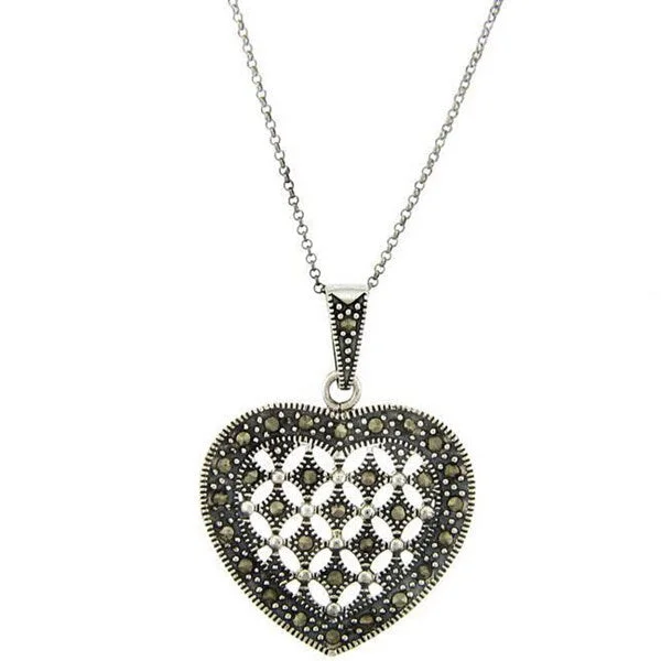 minimalistic chain necklace -Dolce Giavonna Sterling Silver Marcasite Heart Necklace