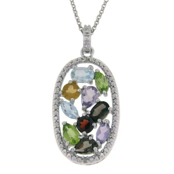 colorful gemstone pendant necklace -Dolce Giavonna Sterling Silver Multi-gemstone and Diamond Accent Oval Necklace