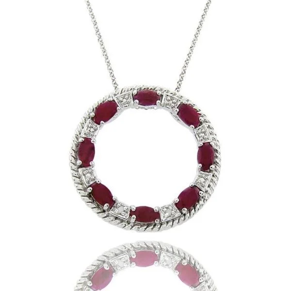 delicate gold choker necklace -Dolce Giavonna Sterling Silver Ruby and Diamond Accent Circle Necklace