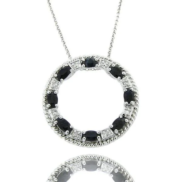 layered pendant necklace for women -Dolce Giavonna Sterling Silver Sapphire and Diamond Accent Circle Necklace