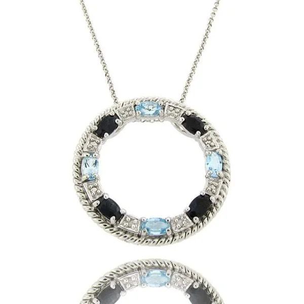 heart-shaped gemstone necklace -Dolce Giavonna Sterling Silver Sapphire, Blue Topaz, and Diamond Accent Circle Necklace