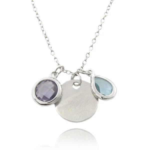 custom zodiac necklace -Dolce Giavonna Sterling Silver Simulated Amethyst and Blue Topaz Charm Necklace