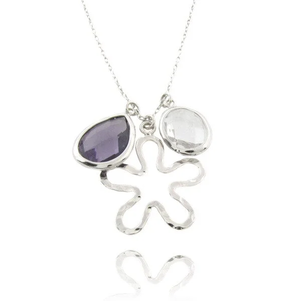 mother’s birthstone necklace -Dolce Giavonna Sterling Silver Simulated Amethyst and White Topaz Charm Necklace