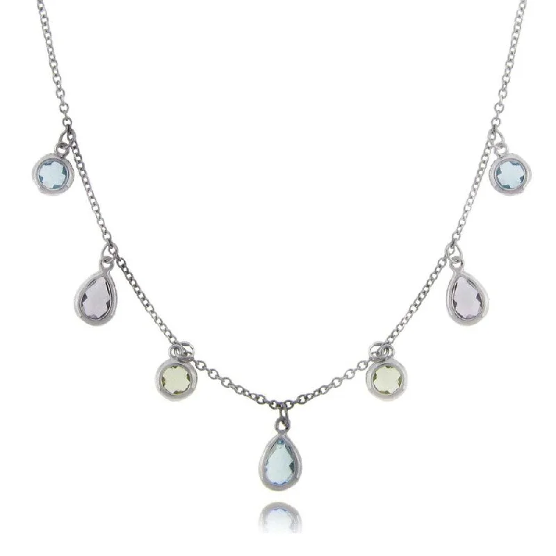 dainty silver pendant necklace -Dolce Giavonna Sterling Silver Simulated Amethyst, Blue Topaz and Peridot Necklace