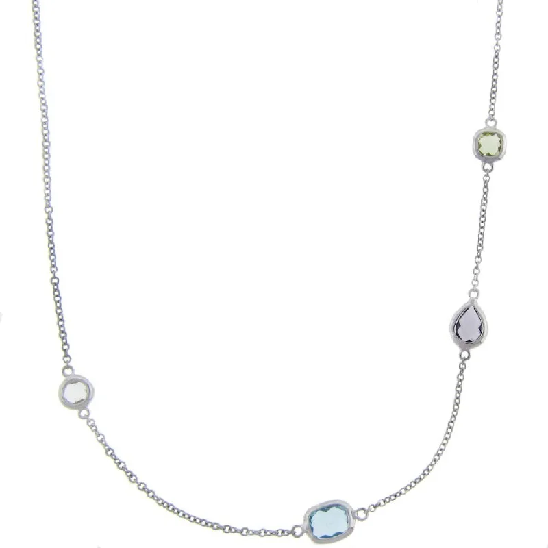 engraved heart necklace -Dolce Giavonna Sterling Silver Simulated Multi-gemstone Station Necklace