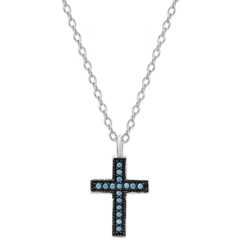 luxury gold necklace -Dolce Giavonna Sterling Silver Simulated Nano Turquoise Cross Necklace