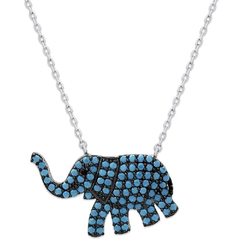 men’s leather necklace -Dolce Giavonna Sterling Silver Simulated Nano Turquoise Elephant Necklace