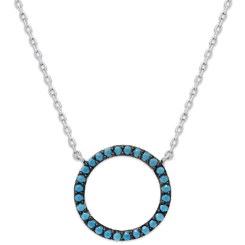 spiritual gemstone necklace -Dolce Giavonna Sterling Silver Simulated Nano Turquoise Open Circle Necklace