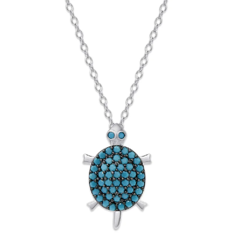 pearl and gold necklace -Dolce Giavonna Sterling Silver Simulated Nano Turquoise Turtle Necklace