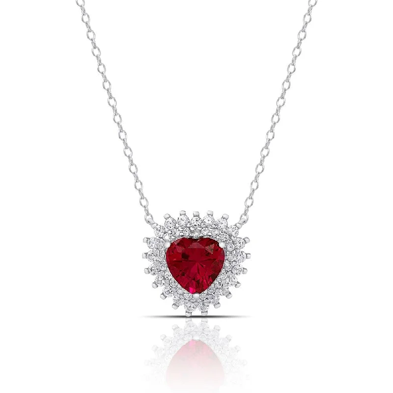 mother’s day necklace gift -Dolce Giavonna Sterling Silver Simulated Ruby Heart Necklace