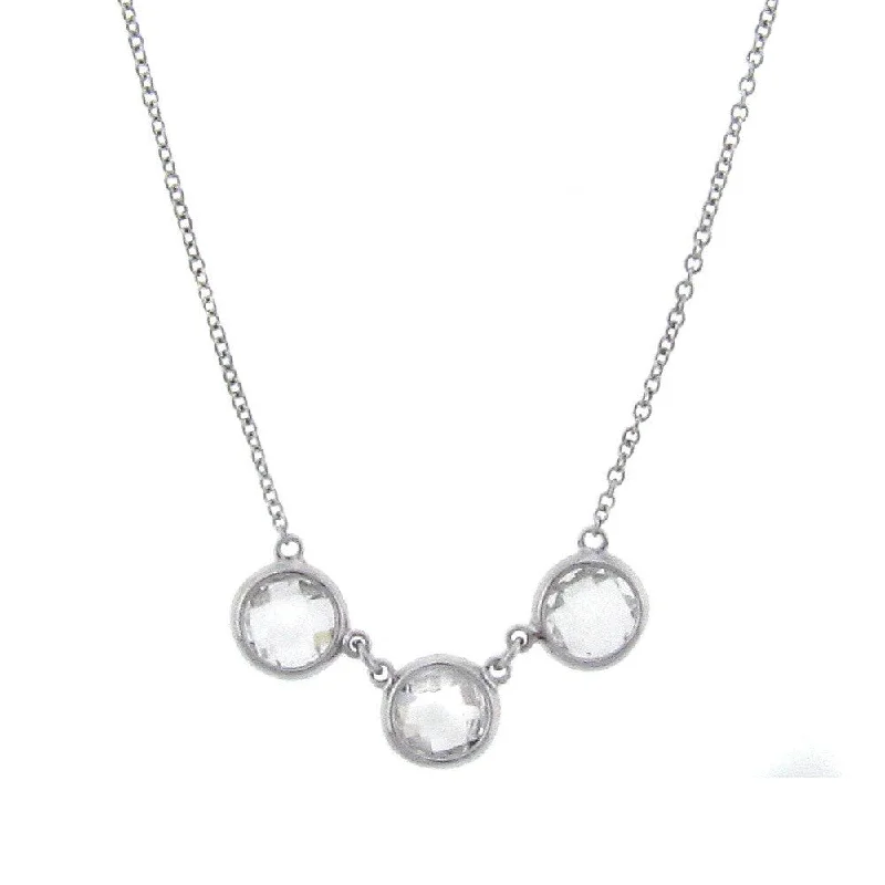 engraved heart necklace -Dolce Giavonna Sterling Silver Simulated White Topaz 3-stone Necklace