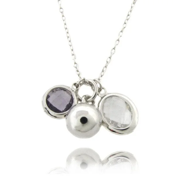 dainty silver heart necklace -Dolce Giavonna Sterling Silver Simulated White Topaz and Amethyst Charm Necklace