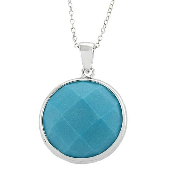 personalized pendant for women -Dolce Giavonna Sterling Silver Synthetic Turquoise Round Necklace