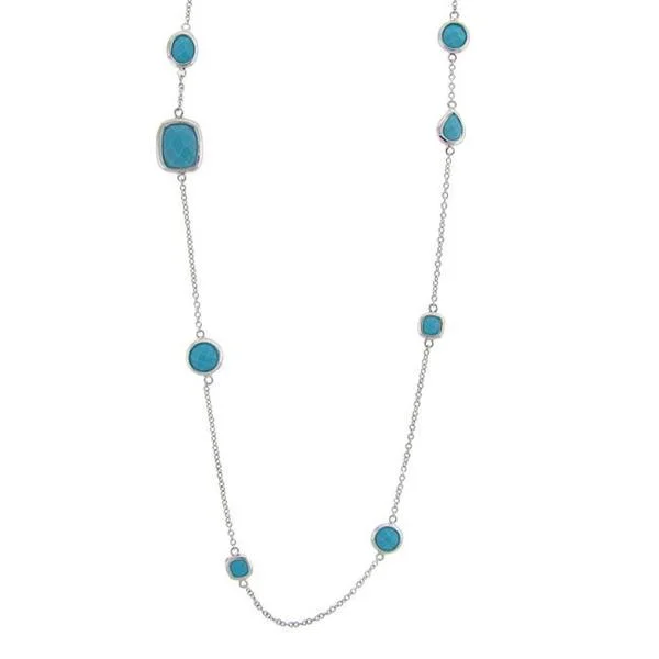 celestial moon necklace -Dolce Giavonna Sterling Silver Synthetic Turquoise Station Necklace