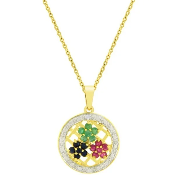 gold heart necklace women -Dolce Giavonna Sterling Silver Two-tone Gemstone/ Diamond Accent Flower Necklace