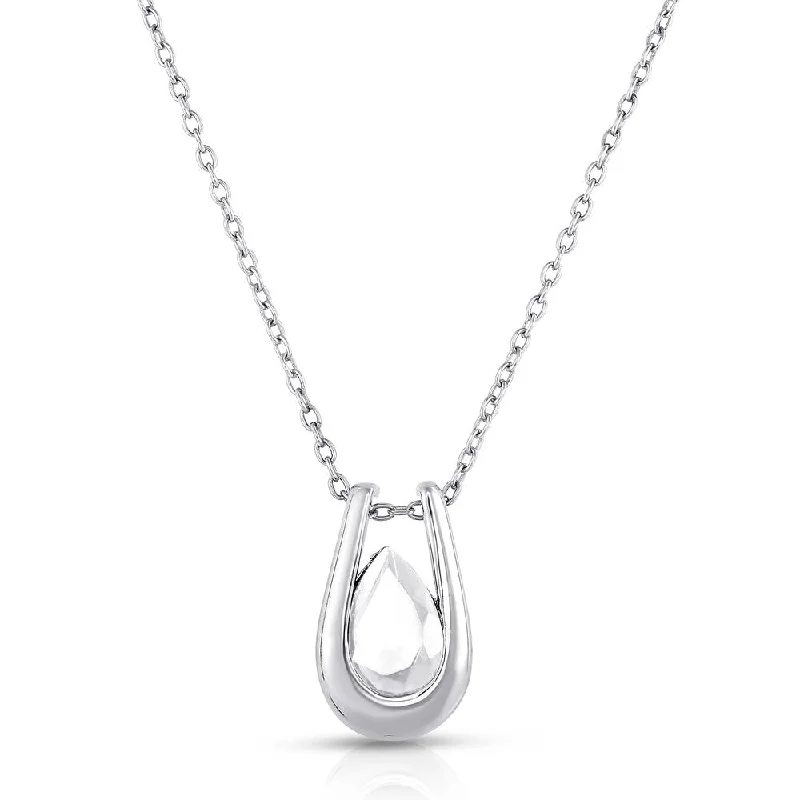 luxury pearl necklace -Dolce Giavonna Sterling Silver White Topaz Teardrop Necklace