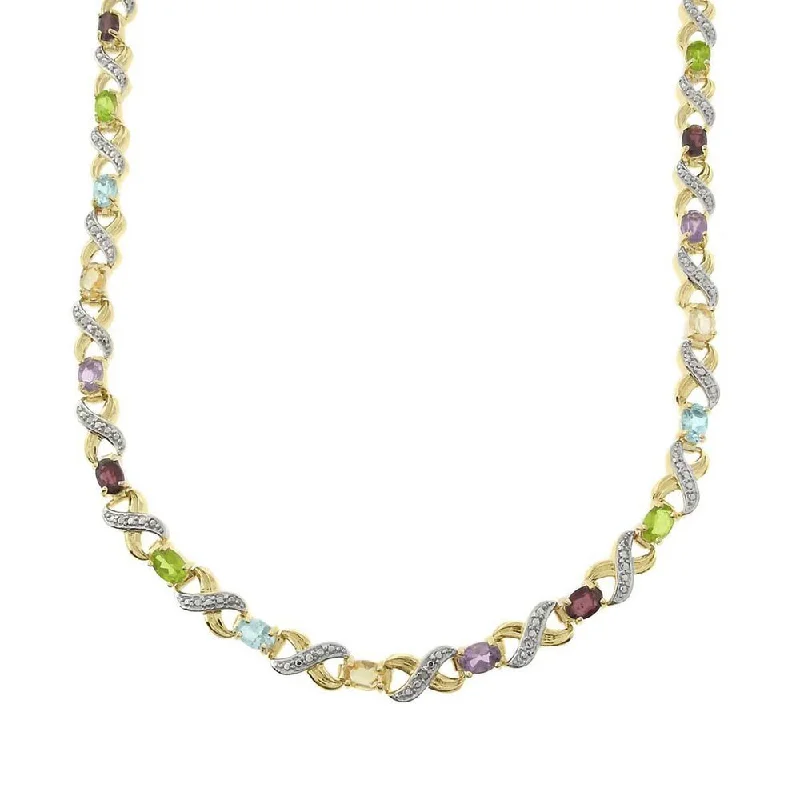 infinity pendant necklace -Dolce Giavonna Two-tone Multi-gemstone and Diamond Accent 'XO' Necklace