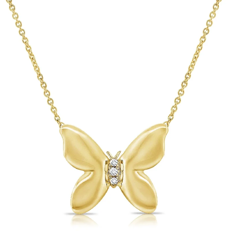 modern silver necklace for men -Joelle Butterfly Diamond Necklace 14K Yellow Gold