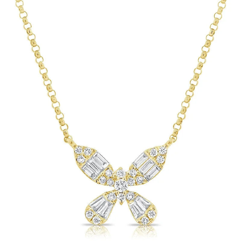 matching necklaces for couples -Joelle Diamond Baguette Butterfly Necklace 14K Gold