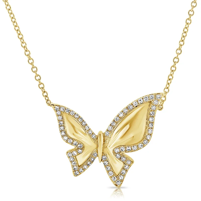 engraved circle necklace -Joelle Diamond Butterfly Necklace 1/6 CTTW 14K Yellow Gold