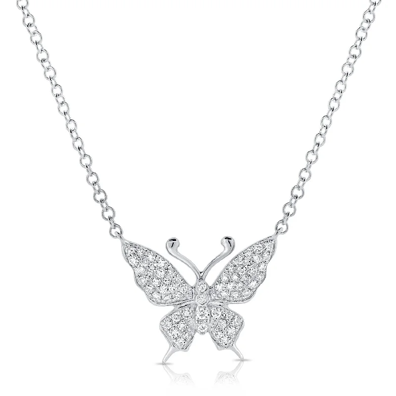 letter charm necklace for girls -Joelle Diamond Butterly Necklace 14K White Gold 0.14 ct TDW