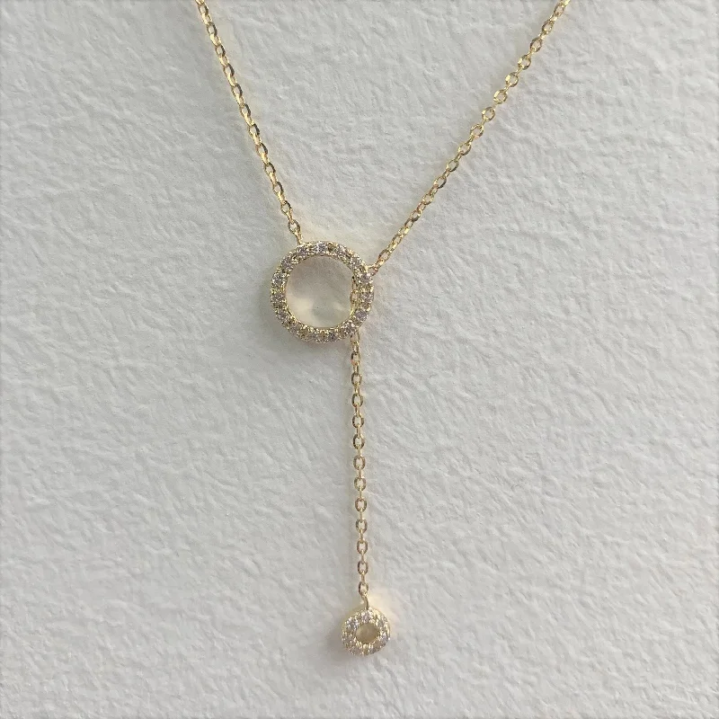 letter charm necklace for girls -Joelle Diamond Circle Drop Necklace 14K Gold Adjustable to 16-inch -18-inch Diamond Necklace