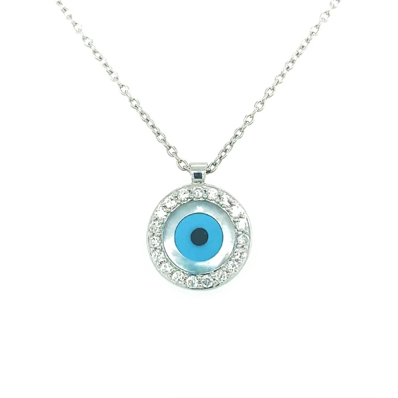 handmade gemstone necklace -Joelle Diamond Evil Eye Necklace Pendant Turquoise 14K White Gold