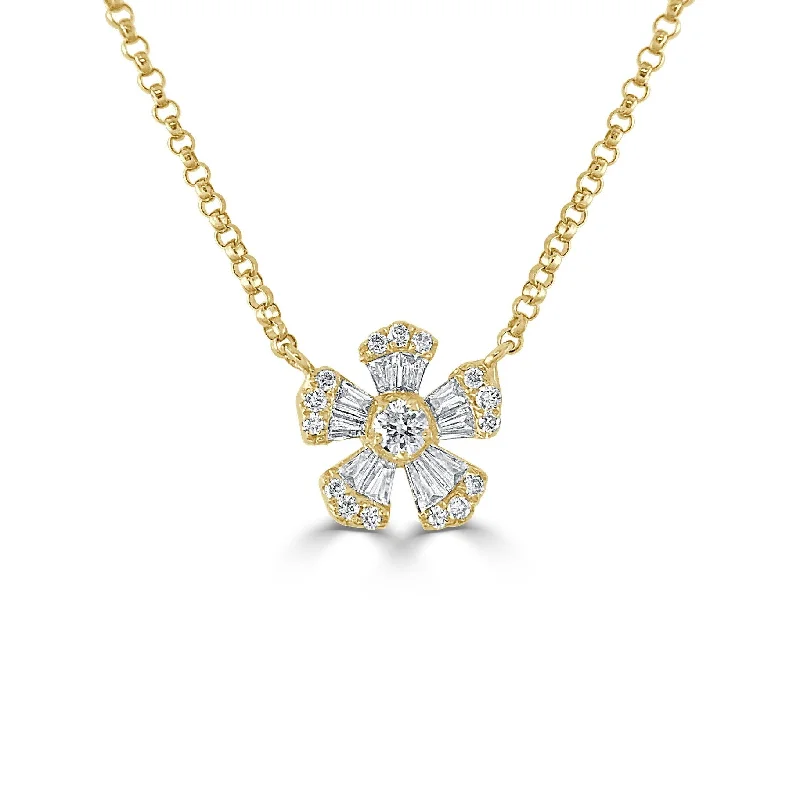 mother daughter necklace set -Joelle Diamond Flower Necklace Pendant 14K Yellow Gold 1/3 ct